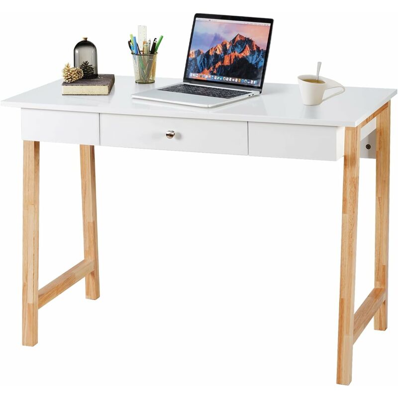 foto del prodotto goplus scrivania con cassetto in legno e piano spazioso, 106,5x50x75,5 cm, con 4 gambe in legno, tavolo multifunzionale e moderno, perfetto per