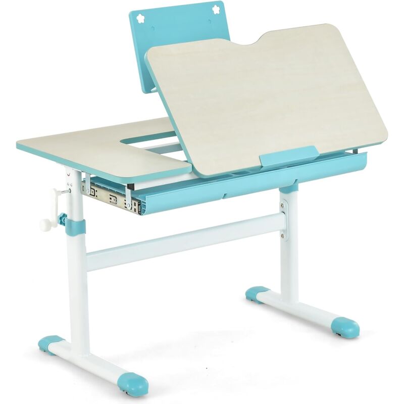 foto del prodotto goplus scrivania per bambini regolabile in altezza, scrivania con piano inclinabile supporto per libri cassetto, postazione di lavoro robusta