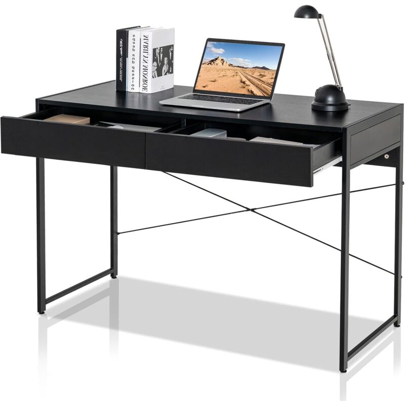 foto del prodotto goplus scrivania per computer con cassetti, 2 cassetti e struttura in acciaio, stile industriale per soggiorno, camera da letto e studio, 112 x 48