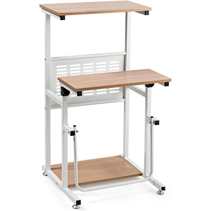 foto del prodotto goplus scrivania per computer, scrivania da ufficio 2 in 1 con piano regolabile in altezza, postazione pc con ripiano per tastiera, standing desk