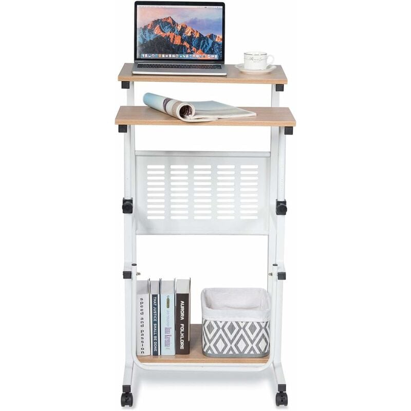 foto del prodotto goplus scrivania porta computer con altezza regolabile, scrivania da ufficio con 4 ruote e struttura metallica, design ergonomico, 55 x 53 x
