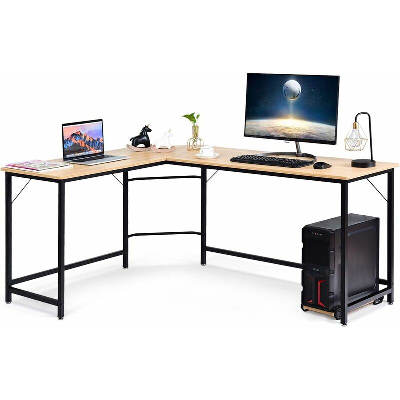 foto del prodotto goplus scrivania porta computer da ufficio, scrivania angolare a forma di l,con struttura metallica, 167,5 x 124,5 x 74,5 cm naturale 