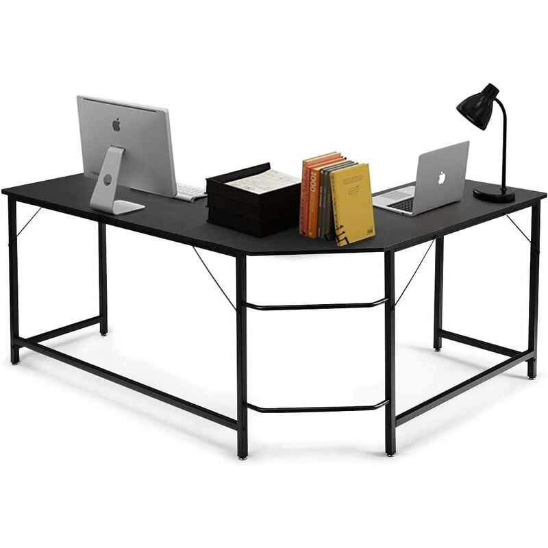 foto del prodotto goplus scrivania porta computer da ufficio, scrivania angolare a forma di l,con struttura metallica,167,5 x 124,5 x 74,5 cm nero 