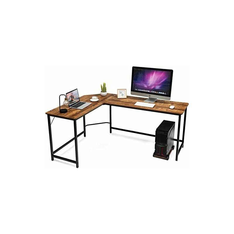 foto del prodotto goplus scrivania porta computer da ufficio, scrivania angolare a forma di l,con struttura metallica, naturale nero, 167,5 x 124,5 x 74,5 cm
