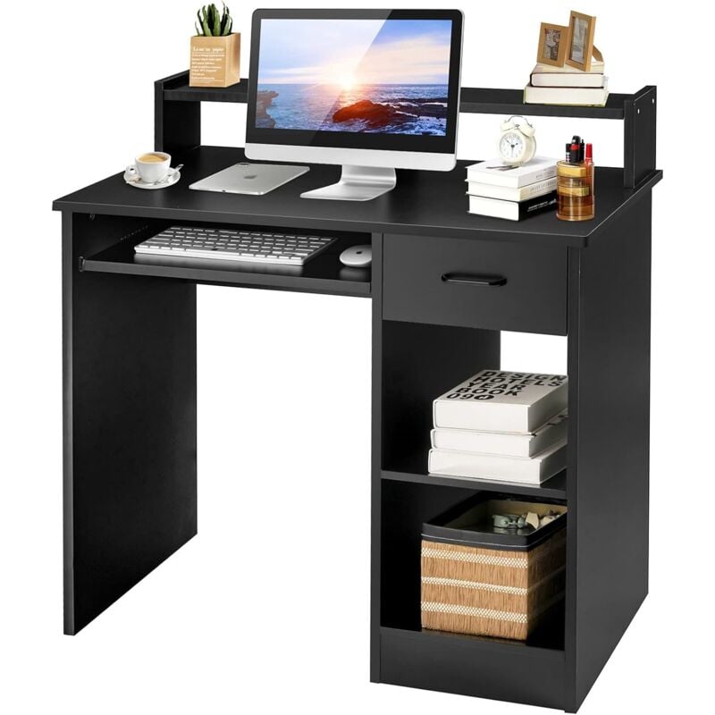 foto del prodotto goplus scrivania porta computer, scrivania moderna per casa e ufficio, tavolo porta pc con spazio di archiviazione, di legno, 90x48x91 cm nero 