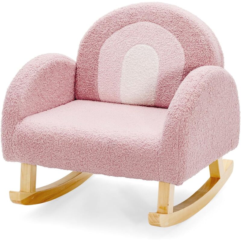 foto del prodotto goplus sedia a dondolo per bambini con piedi in legno cuscini antiscivolo, mini divano con braccioli in velluto per salotto, camera da letto,