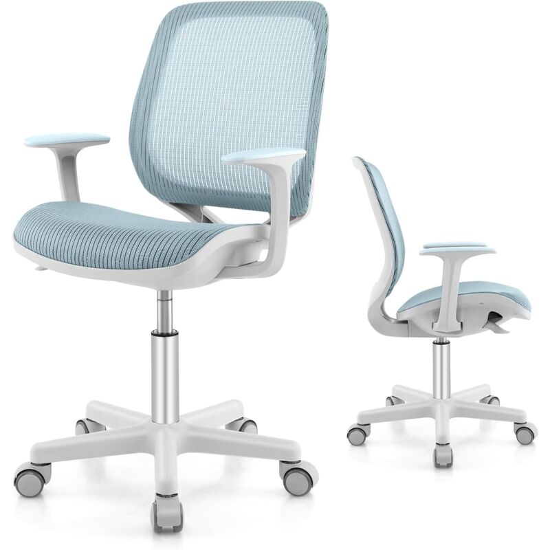 foto del prodotto goplus sedia da scrivania per bambini 4 15 anni, sedia da ufficio ergonomica, altezza regolabile, girevole a 360 , 57 x 57 x 80 92 cm azzurro 