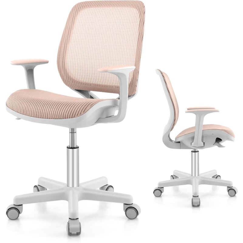 foto del prodotto goplus sedia da scrivania per bambini 4 15 anni, sedia da ufficio ergonomica, altezza regolabile, girevole a 360 , 57 x 57 x 80 92 cm rosa chiaro 
