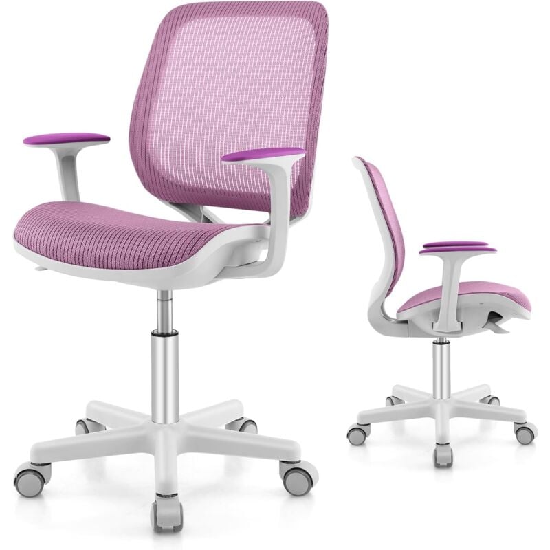 foto del prodotto goplus sedia da scrivania per bambini 4 15 anni, sedia da ufficio ergonomica, altezza regolabile, girevole a 360 , 57 x 57 x 80 92 cm viola 