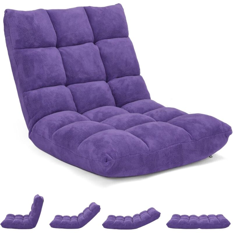 foto del prodotto goplus sedia pieghevole con struttura metallica e spugna, 14 posizioni da regolare, per camera da letto, soggiorno, ufficio, 105 x 56 x 15 cm viola 