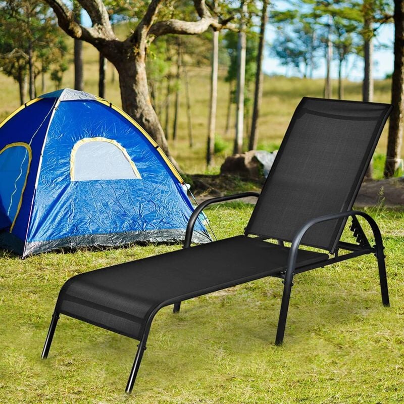 foto del prodotto goplus sedia sdraio da giardino, con struttura in acciaio e tessuto in textilene, design pieghevole e schienale regolabile, per mare, spiaggia e