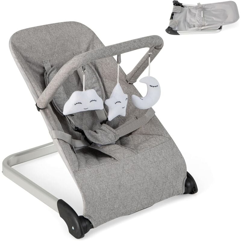 foto del prodotto goplus seggiolino bambino portatile, dondolo portatile per bambini con barra giocattolo rimosibile e cingolo di sicurezza, culla da letto per