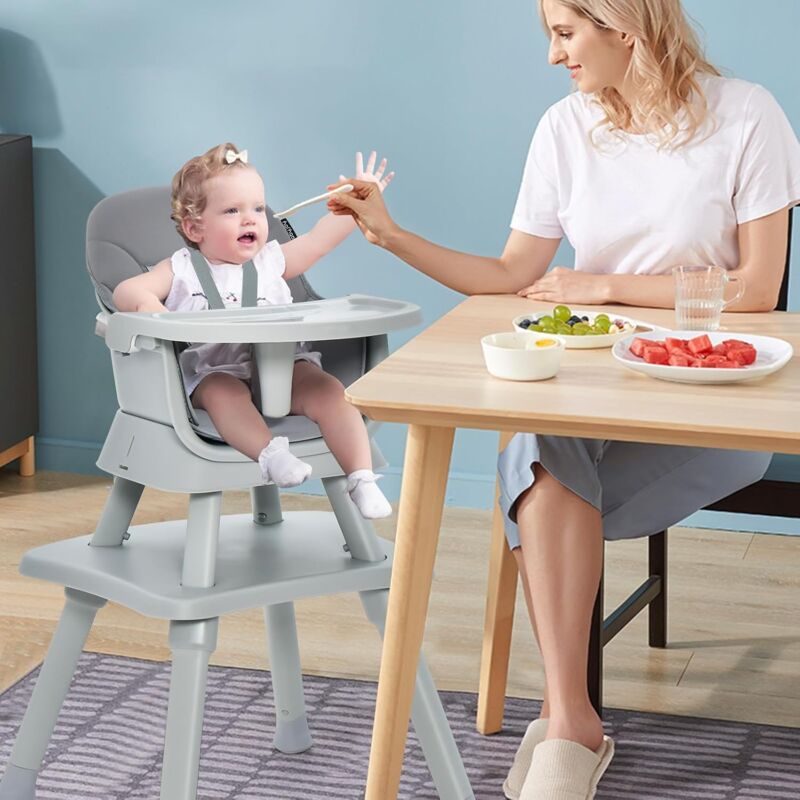 foto del prodotto goplus seggiolone convertibile 6 in 1 per bambini, con tavolo blocchi, vassoio rimovibile, piedi antiscivolo, imbracatura a 5 punti, per bambini
