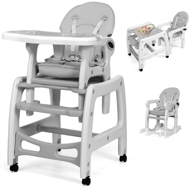 foto del prodotto goplus seggiolone pappa per bambini 4 in 1, seggiolone convertibile con schienale regolabile, vassoio rimovibile e funzione dondolo, ideale per
