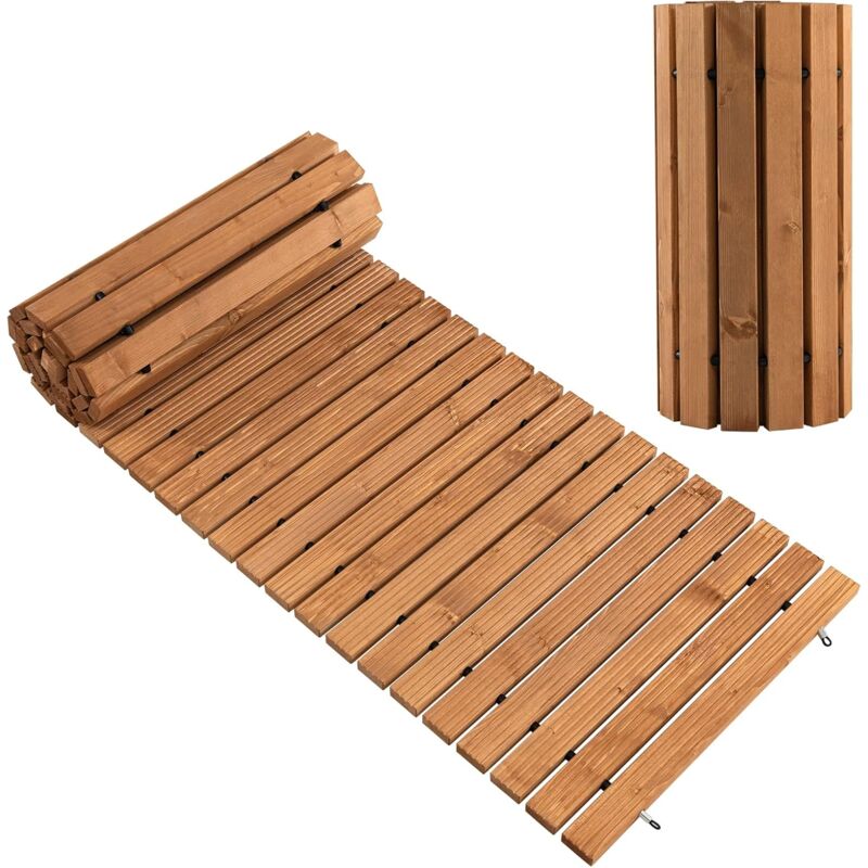 foto del prodotto goplus sentiero di legno 245 cm per giardino, passerella di legno resistente alle intemperie con fil di ferro robusto ed elementi antiscivolo 245
