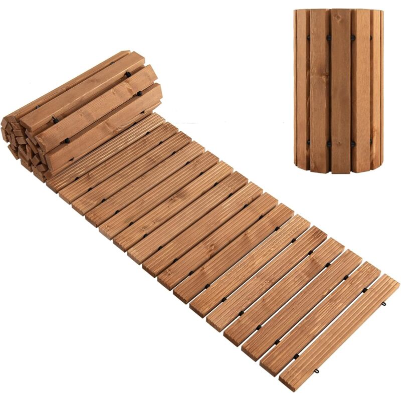 foto del prodotto goplus sentiero di legno 245 cm per giardino, passerella di legno resistente alle intemperie con fil di ferro robusto ed elementi antiscivolo 245 x