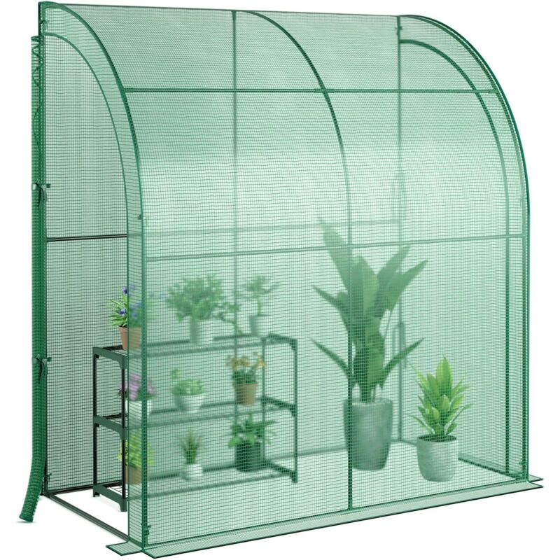 foto del prodotto goplus serra da giardino da parete, mini serra a muro per esterni con ripiano a 3 livelli, 2 porte d ingresso con cerniera, per giardino, cortile,