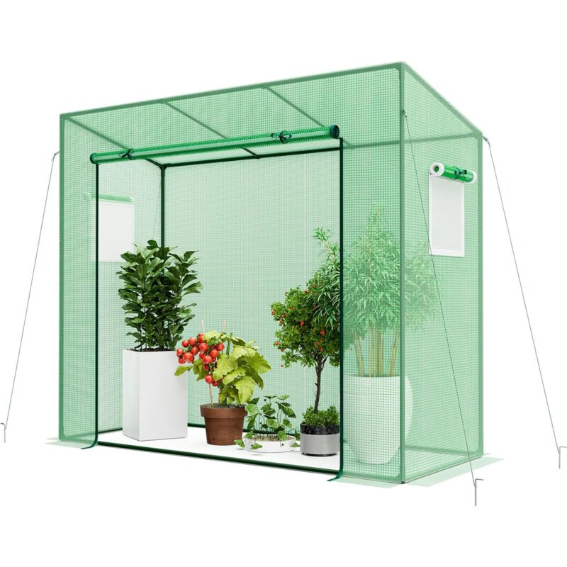 foto del prodotto goplus serra portatile mini, serra da giardino esterna con copertura in pe, 4 corde antivento e picchetti da terra, porta a cerniera con