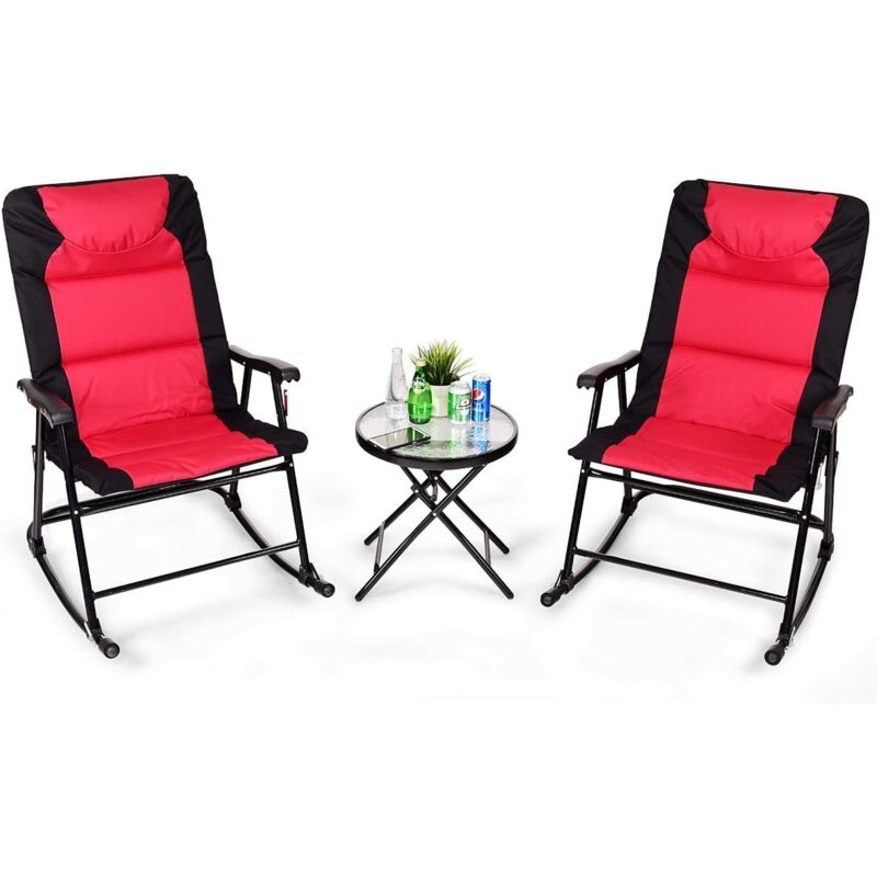 foto del prodotto goplus set 2 sedie e tavolino da balcone, 2 sedie a dondolo, sedile in cotone morbido e tessuto, schienale ergonomico, design pieghevole, ideale