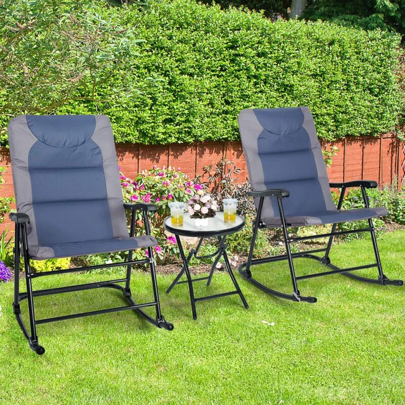 foto del prodotto goplus set 2 sedie e tavolino da balcone, 2 sedie a dondolo, sedile in cotone morbido e tessuto, schienale ergonomico, design pieghevole, ideale