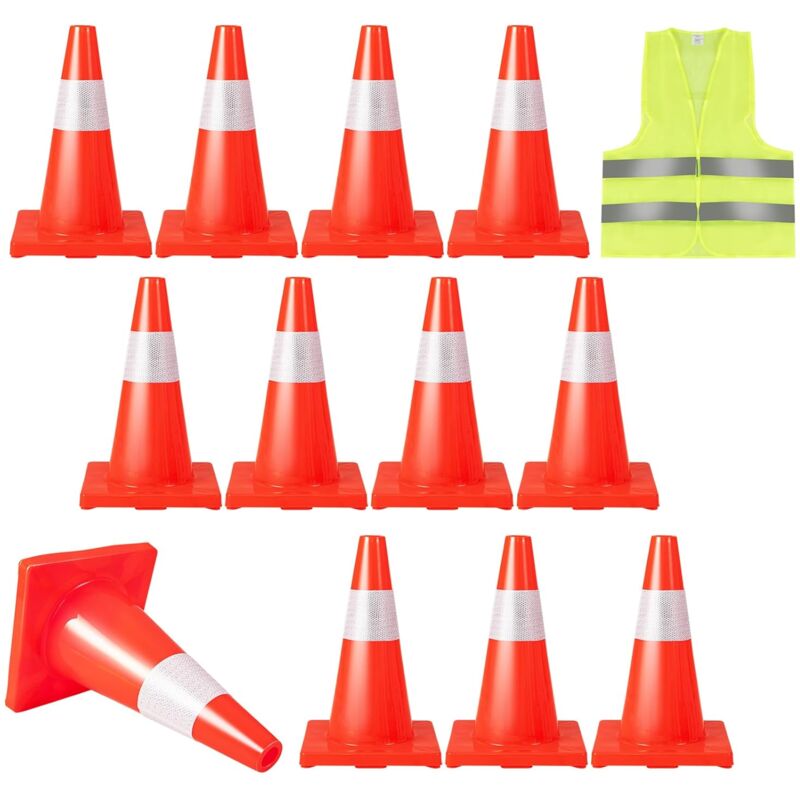 foto del prodotto goplus set di 12 coni segnaletici in pvc, cono di avvertimento resistente con ampia base e riflettore da 10 cm, cono di sicurezza impilabile con