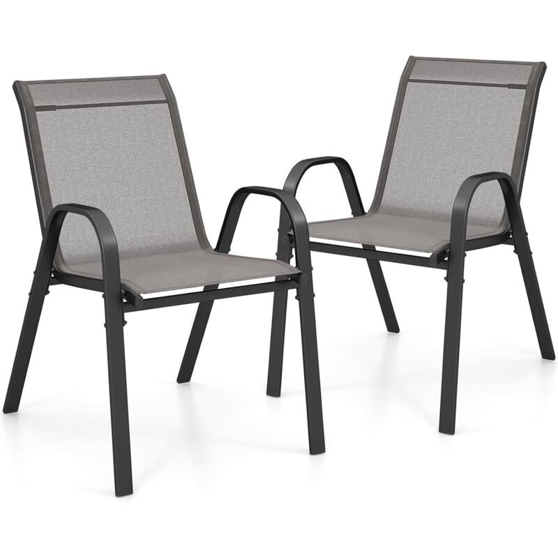 foto del prodotto goplus set di 2 4 sedie da giardino impilabili con tessuto resistente alle intemperie, poltroncine da esterno in metallo per giardino, cortile,