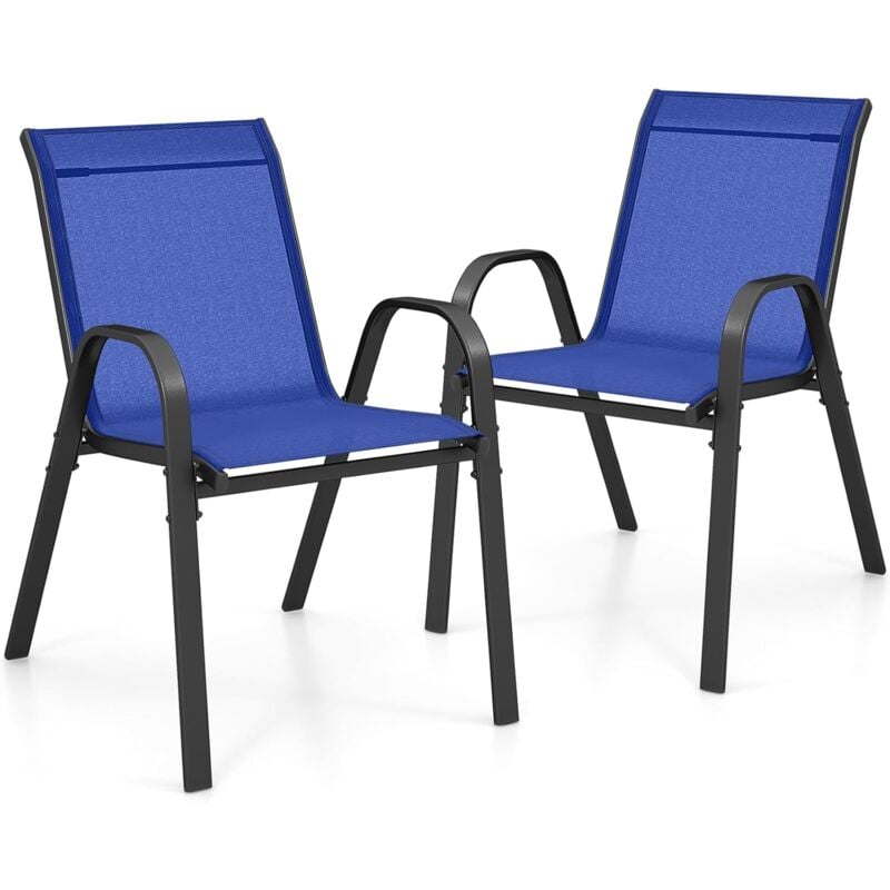 foto del prodotto goplus set di 2 4 sedie da giardino impilabili con tessuto resistente alle intemperie, poltroncine da esterno in metallo per giardino, cortile,