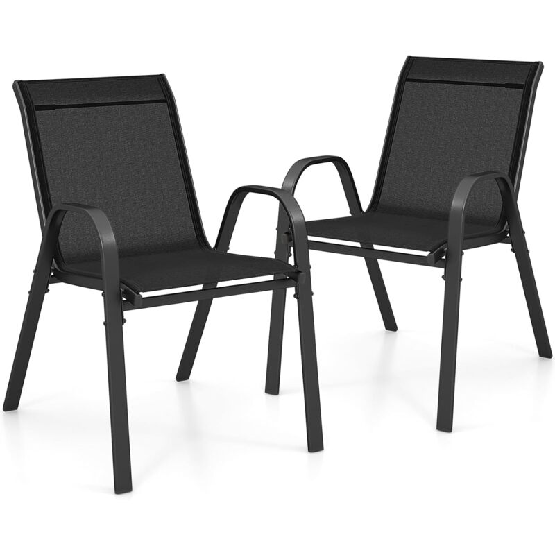 foto del prodotto goplus set di 2 4 sedie da giardino impilabili con tessuto resistente alle intemperie, poltroncine da esterno in metallo per giardino, cortile,