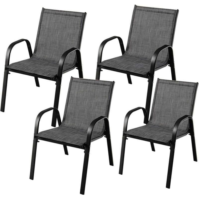 foto del prodotto goplus set di 2 4 sedie da giardino impilabili con tessuto resistente alle intemperie, poltroncine da esterno in metallo per giardino, cortile,