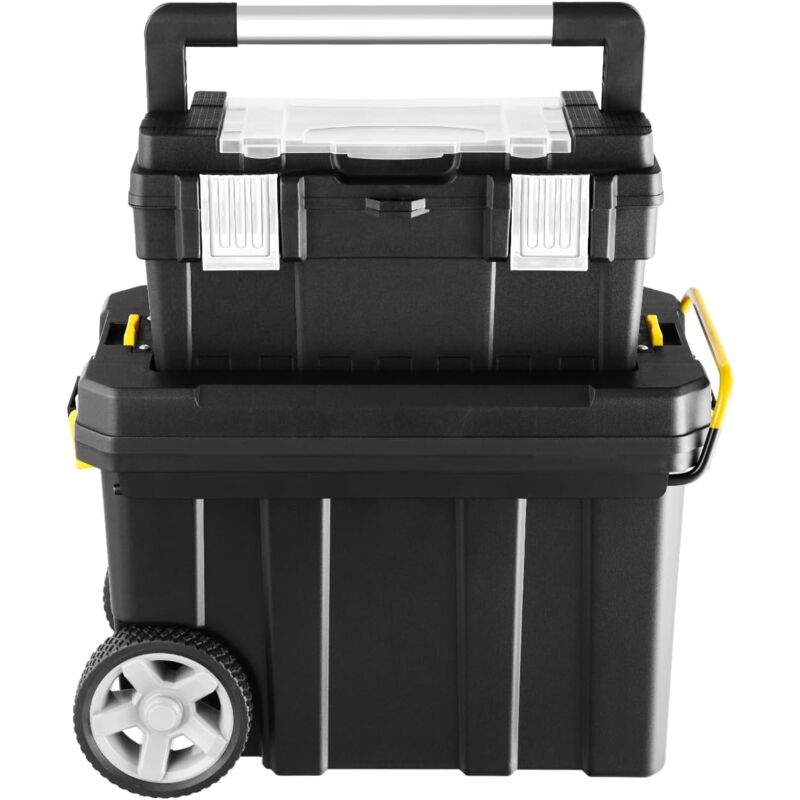 foto del prodotto goplus set di 2 cassette degli attrezzi, carrello porta utensili portatile a scatole sovrapposte, carrello da officina con ruote, maniglia