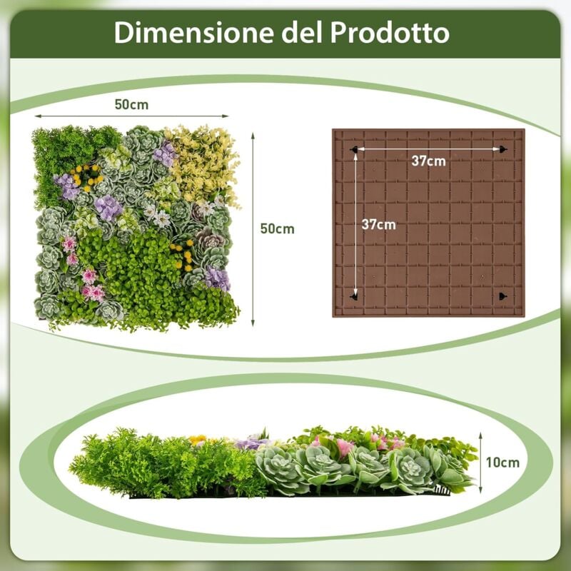 foto del prodotto goplus set di 2 pannelli da parete artificiali, 50 x 50 cm decorazione da parete 3d incorniciata, siepe verde con 10 tipi di piante finte miste,
