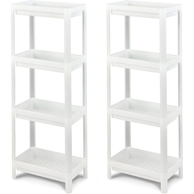 foto del prodotto goplus set di 2 scaffali a 4 livelli, scaffale stretto a nicchie, scaffale con fori di drenaggio per spazi ridotti, scaffale salvaspazio per bagno,