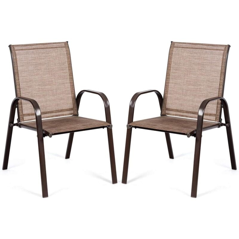 foto del prodotto goplus set di 2 sedie da giardino, sedie da esterno da patio salvaspazio con tessuto traspirante, set di 2 sedie da giardino con braccioli e