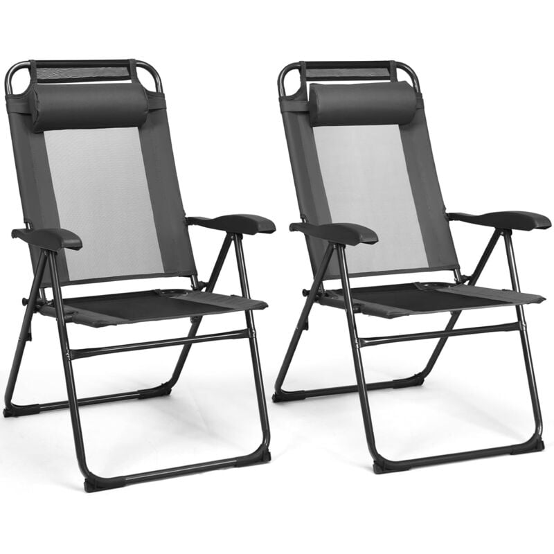 foto del prodotto goplus set di 2 sedie pieghevoli da giardino, con schienale regolabile in 7 posizioni, cuscino rimovibile, sedie pieghevoli da esterno per giardino