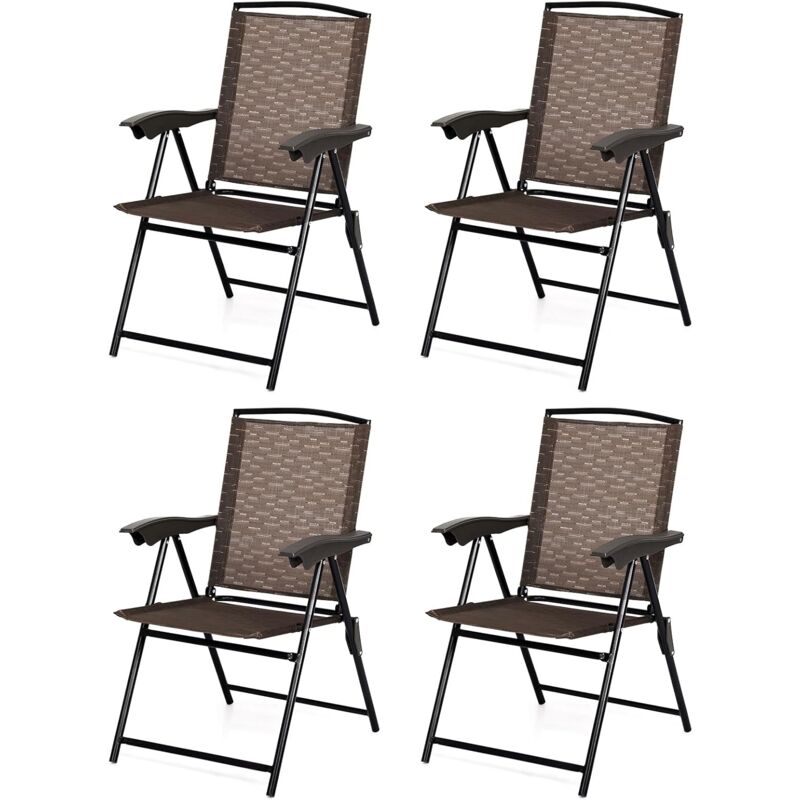 foto del prodotto goplus set di 4 sedie pieghevoli in tessuto textil ne traspirante, sedie da giardino con schienale regolabile e braccioli ergonomici, poltrone