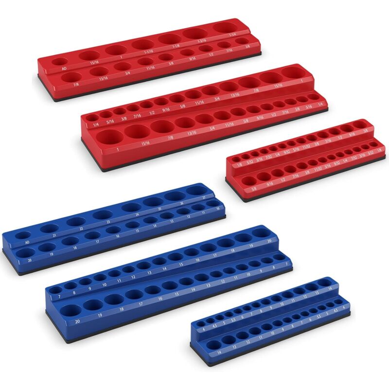 foto del prodotto goplus set di 6 organizzatori magnetici per boccole sae e metriche, kit di supporti professionali per boccole con attacchi da 1 4, 3 8, 1 2 per