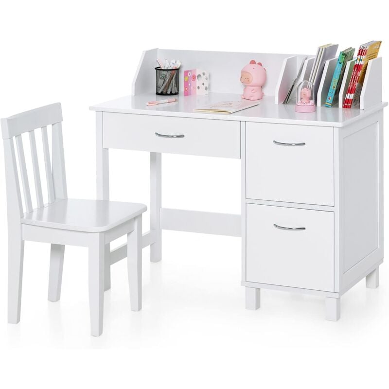 foto del prodotto goplus set di scrivania per bambini in legno, scrivania multifunzionale per bambini per disegnare, leggere, mangiare, scrivania e sedia per bambini