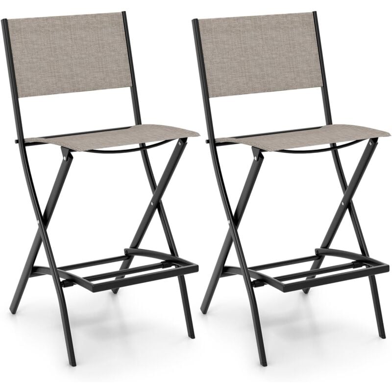 foto del prodotto goplus set di sgabelli pieghevoli per bar, set di 2 sedie da esterno con schienale, poggiapiedi ergonomico, sedie da pranzo portatili per prato,
