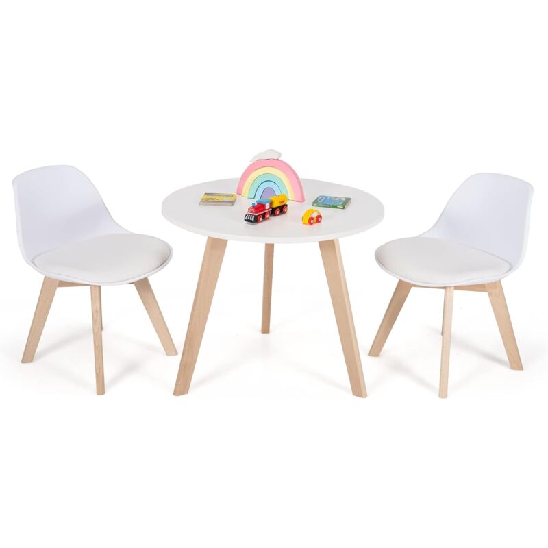 foto del prodotto goplus set di tavolo e 2 sedie per bambini, tavolo rotondo con 2 sedie imbottite per leggere, disegnare, mangiare, mobili per bambini con gambe in