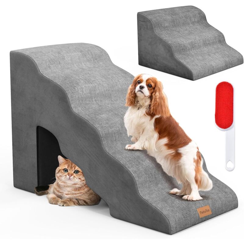 foto del prodotto goplus set scaletta per cani a 5 gradini e 3 gradini, rampe in schiuma morbida con fondo antiscivolo per animali domestici per letti alti, divani