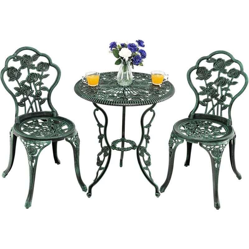 foto del prodotto goplus set tavolo e 2 sedie da giardino, tavoli e sedie decorati con modelli rose, set mobile 3 pezzi in alluminio e ferro, struttura robusta e buona