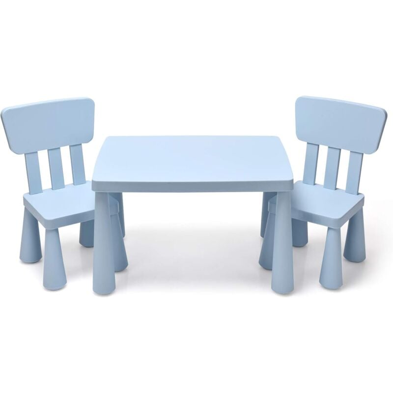 foto del prodotto goplus set tavolo e sedie bambini, un tavolo e 2 sedie di plastica, per mangiare, leggere, dipingere, adatto a bambini 1 7 anni azzurro 