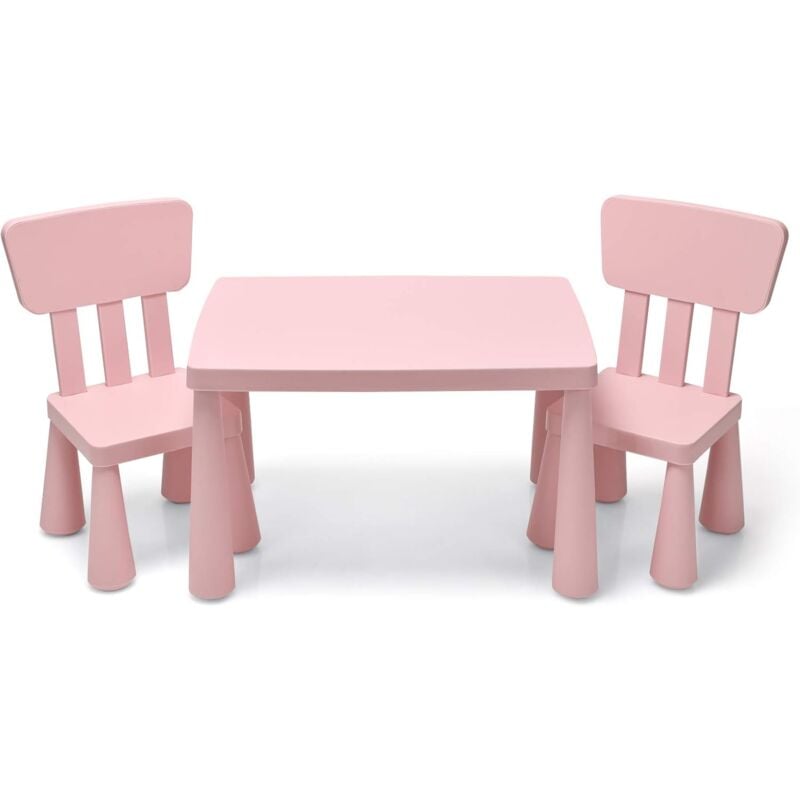 foto del prodotto goplus set tavolo e sedie bambini, un tavolo e 2 sedie di plastica, per mangiare, leggere, dipingere, adatto a bambini 1 7 anni rosa 