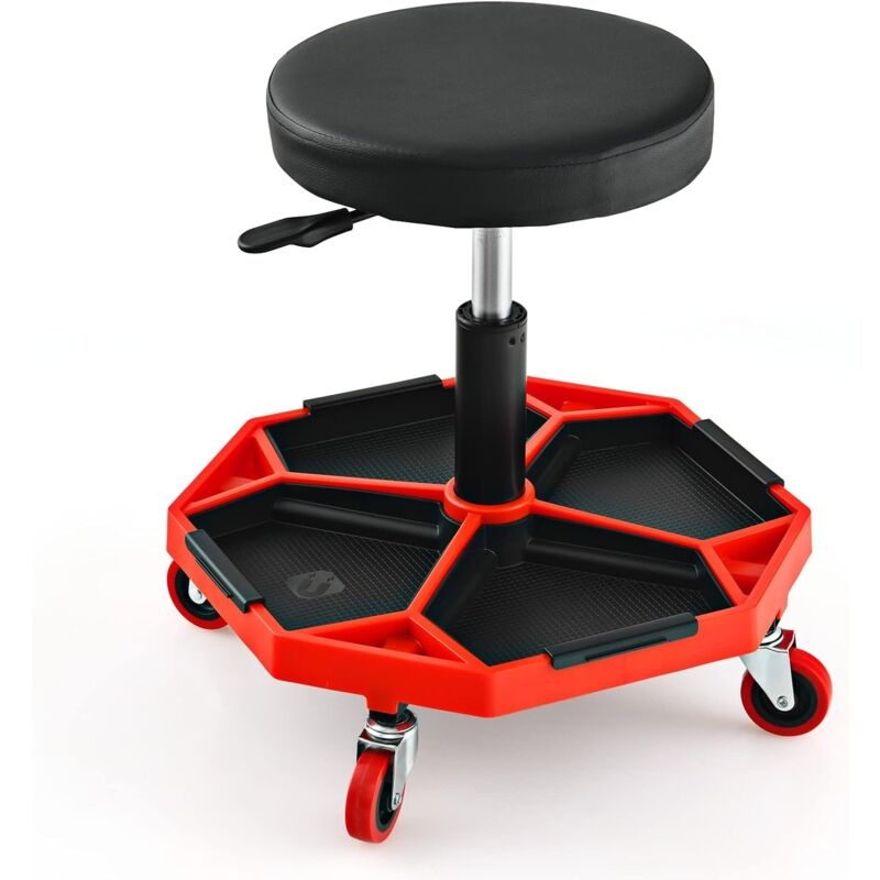 foto del prodotto goplus sgabello da officina, banco di riparazione auto a 4 ruote, altezza regolabile, portata di 150 kg, stoccaggio utensili, con ripiano porta
