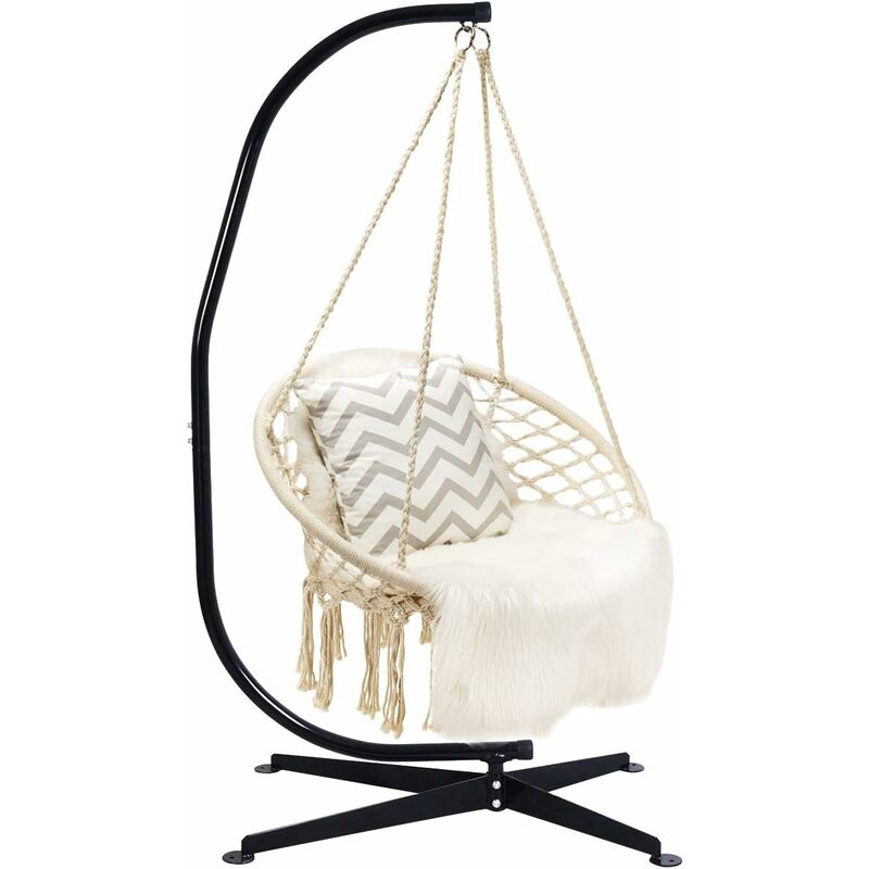 foto del prodotto goplus sostegno per sedia sospesa 205cm supporto per appendere sedile sospeso dondolo, carico fino 150kg, acciaio, nero sospesa,supporto dondolo