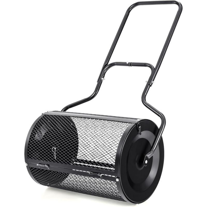 foto del prodotto goplus spandiconcime da 68 cm per la cura del giardino, robusto e leggero, in metallo, con doppie serrature laterali, rullo spargitore