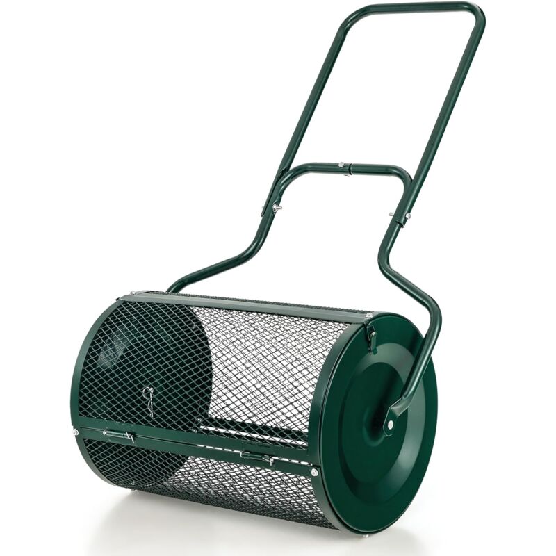 foto del prodotto goplus spandiconcime da 68 cm per la cura del giardino, robusto e leggero, in metallo, con doppie serrature laterali, rullo spargitore
