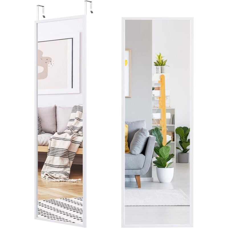 foto del prodotto goplus specchio a figura intera per porta, specchio con 2 ganci e altezza regolabile, specchio a muro in vetro antideflagrante, 37,5x1,5x107,4 cm
