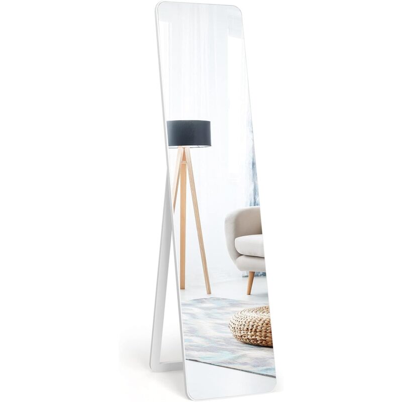 foto del prodotto goplus specchio autoportante a figura intera, specchio con cornice in legno e supporto regolabile, ideale per bagno, camera da letto, bianco, 160 x