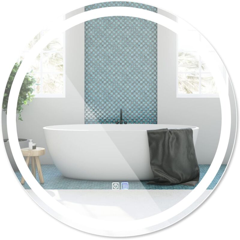 foto del prodotto goplus specchio da bagno a led, specchio da parete con 3 colori di luce e luminosit regolabile, specchio da toilette a led con funzione